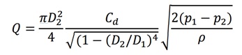 فرمول محاسبه دبی حجمی عبوری از صفحه اریفیس